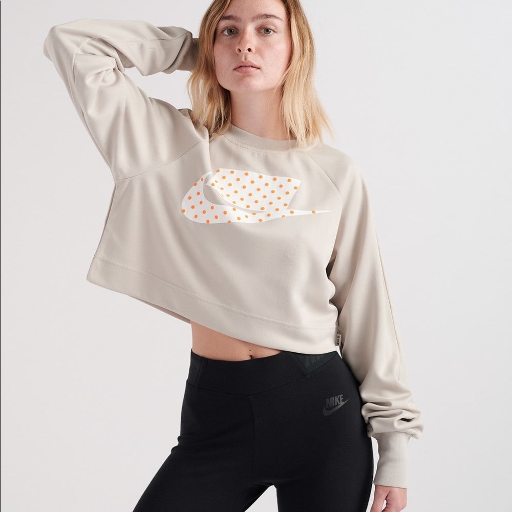 Nike Women's Crop Crew Logo Sweatshirt Beige/Khaki